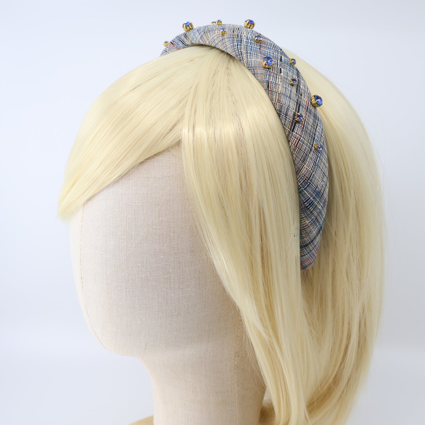 Blue Check×Blue Bijou Headband