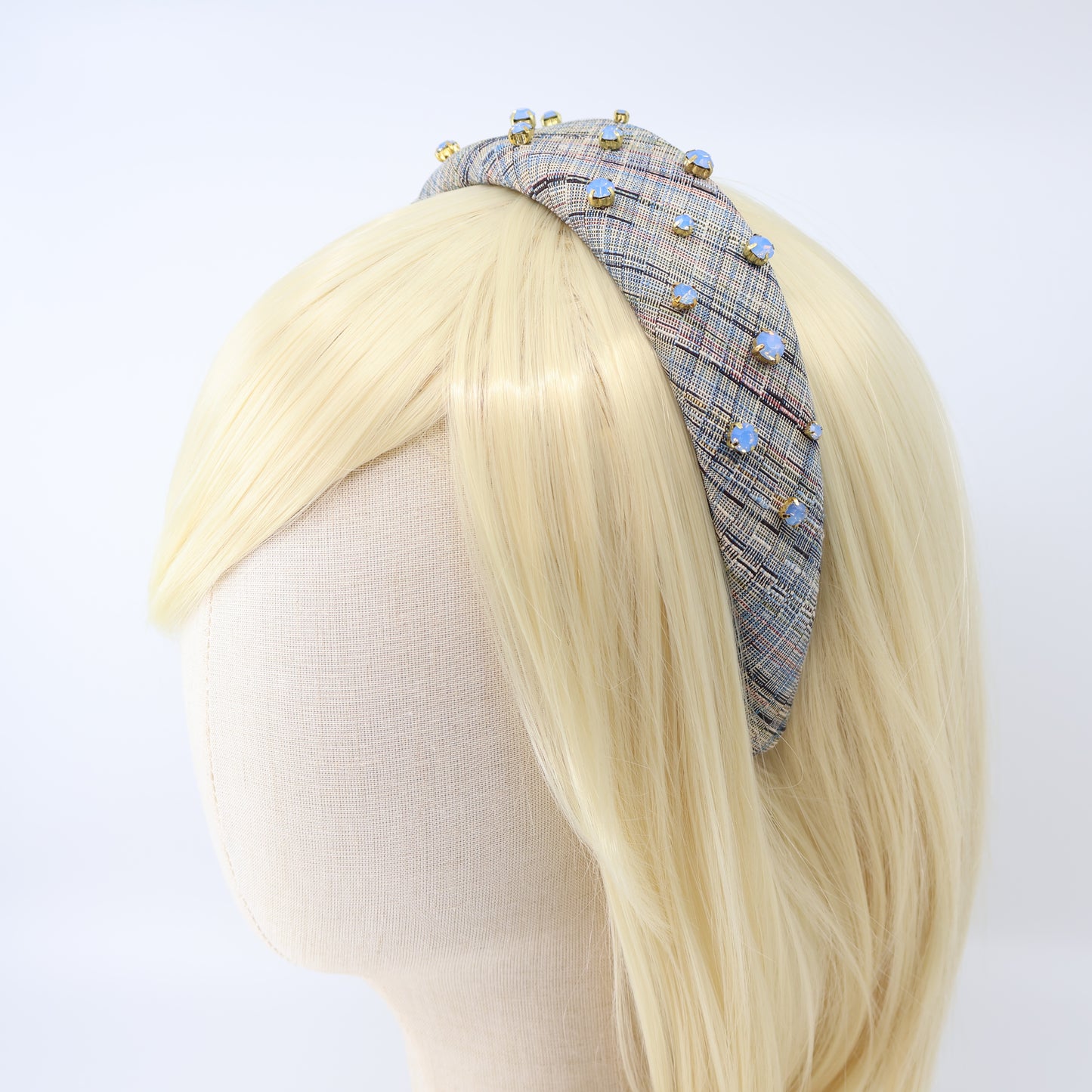 Blue Check×Aqua Blue Bijou Headband