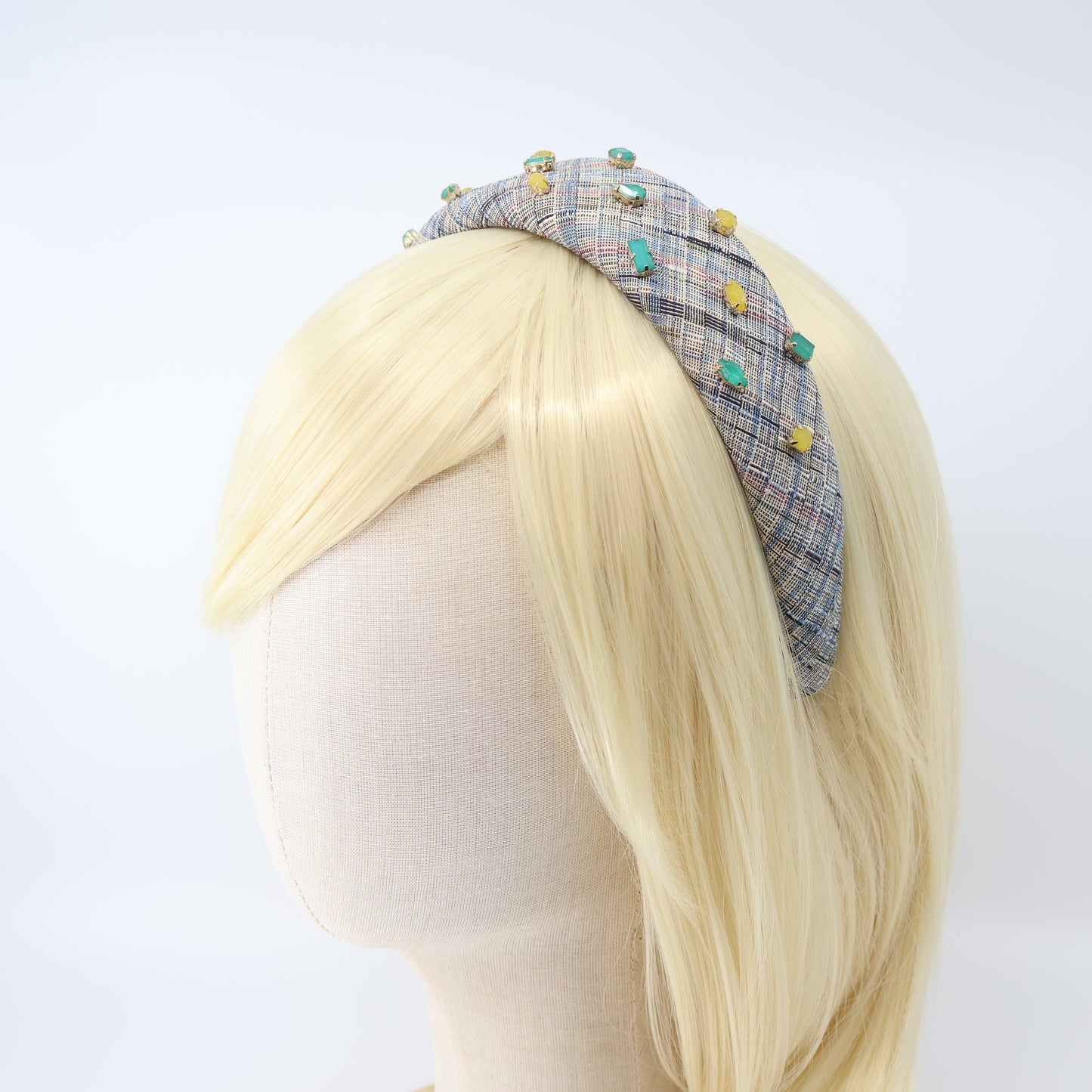 Blue Check×Mix Bijou Headband